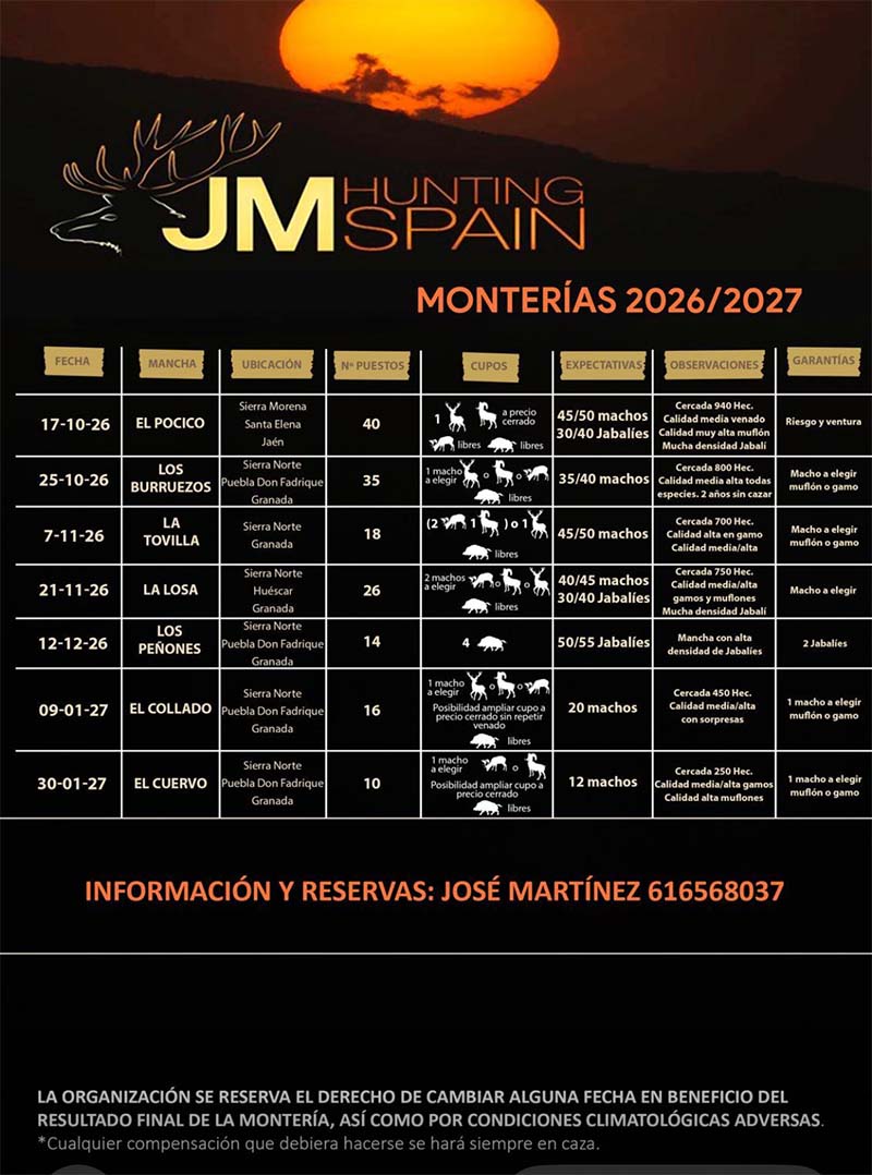Programa Monterias J M Hunting Spain