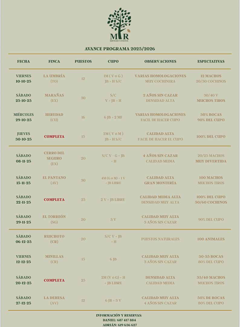 Programa de Monterias Monterias Riquelme 2022 2023