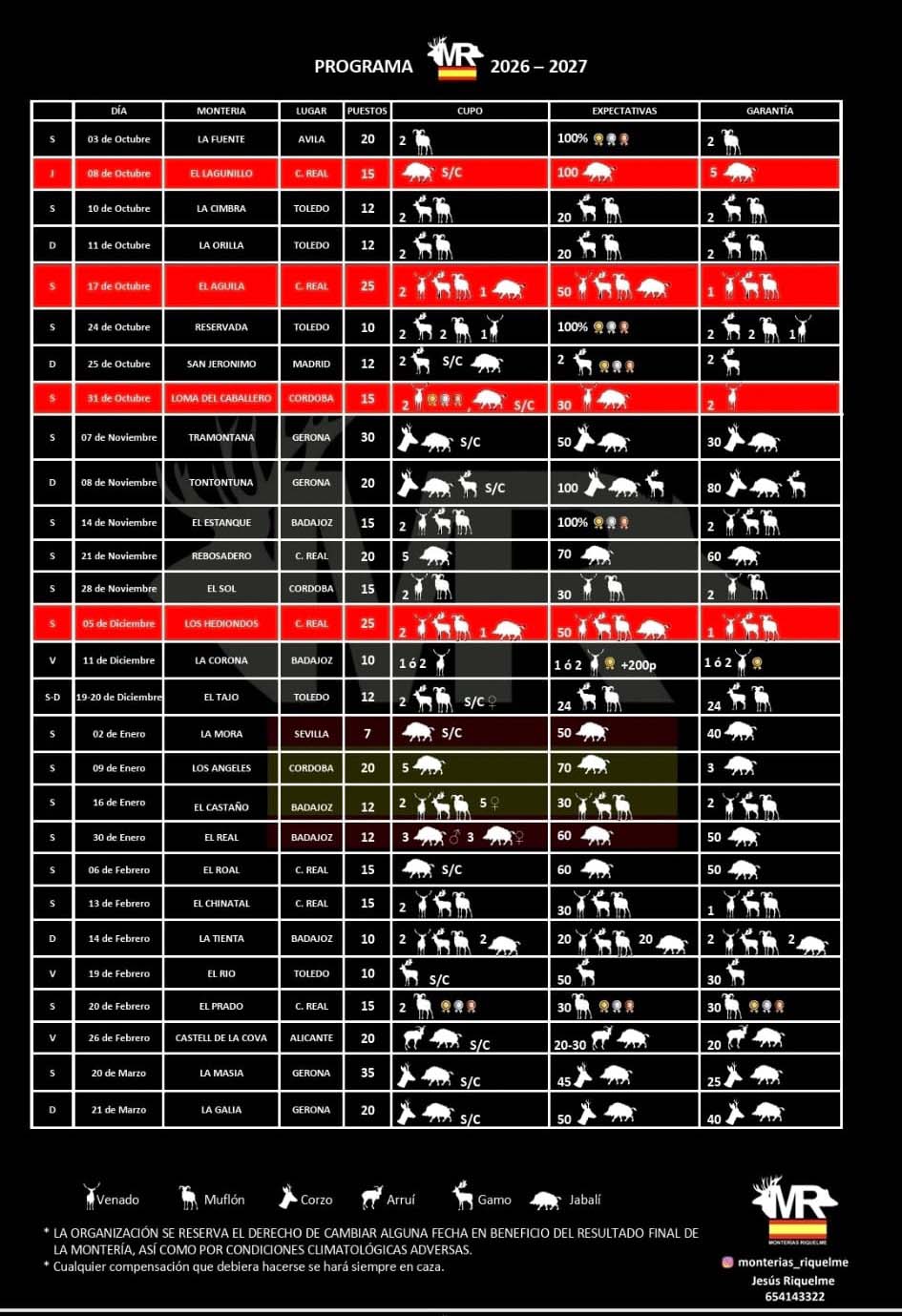 Programa de Monterias Monterias Riquelme 2025 2026