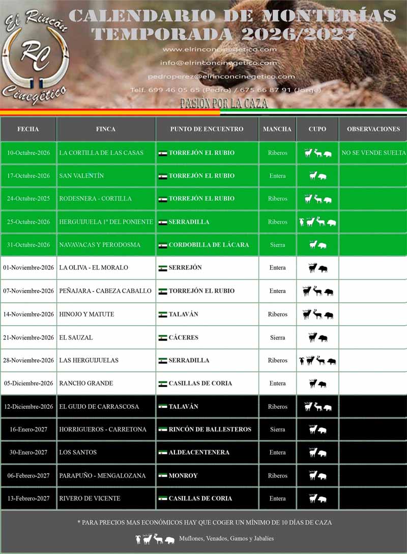 Programa Monterias Rincon Cinegetico