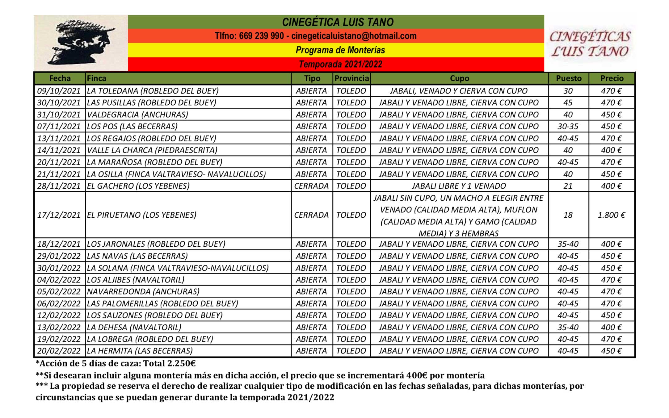 Programa Monterías Cinegética Luis Tano