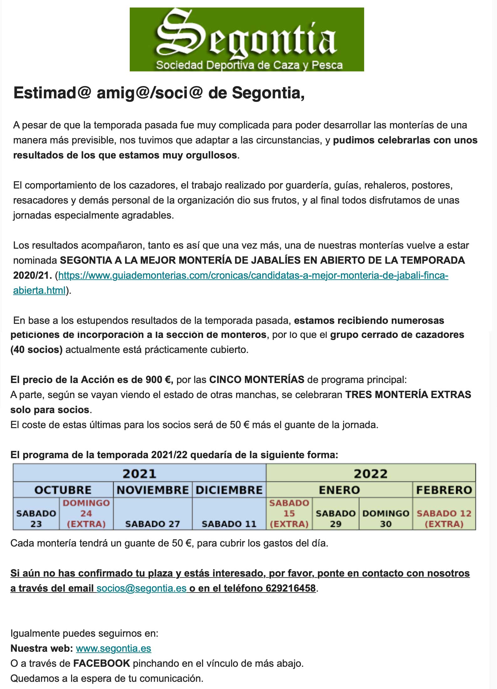 Programa Monterías S C Segontia
