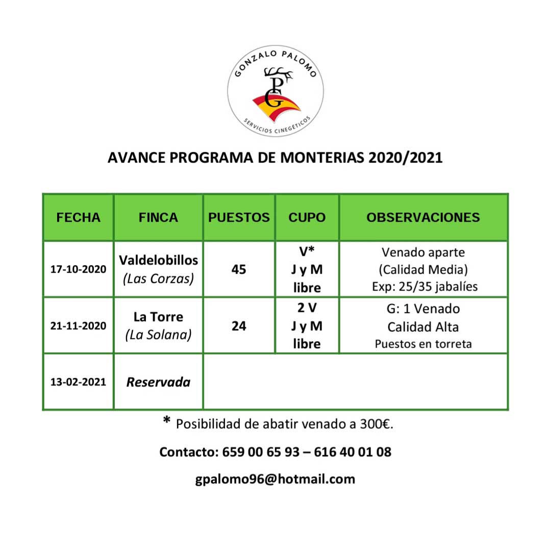 Programa Monterías Gonzalo Palomo S C