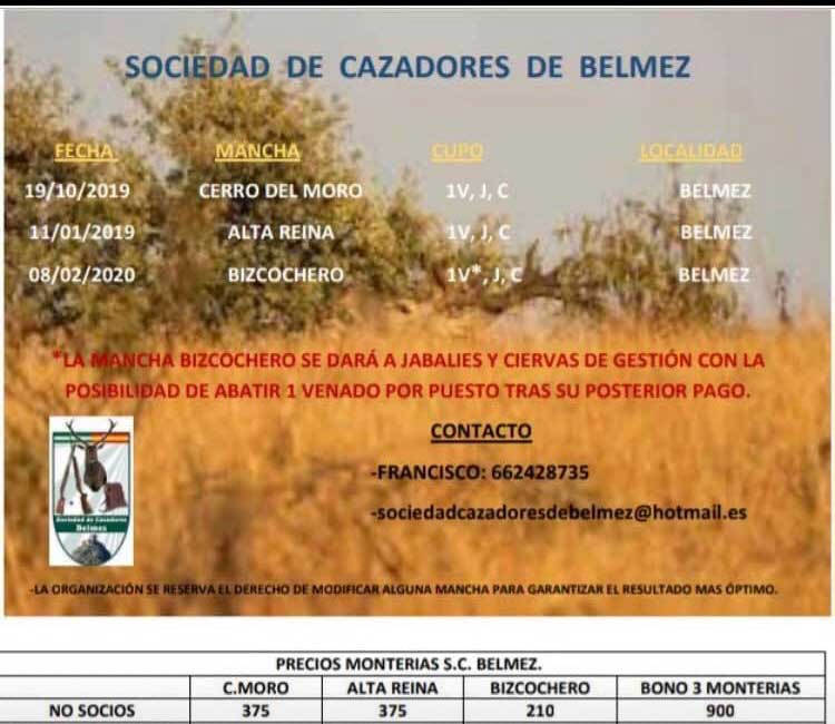 Programa Monterias Sociedad Cazadores Belmez