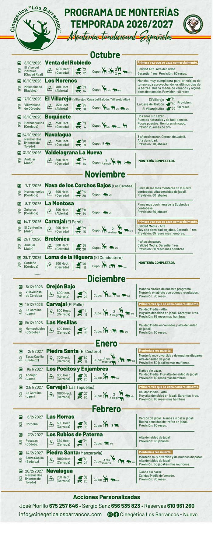 Programa de Monterias Monterias Cinegetica Los Barrancos
